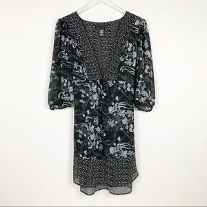 Apostrophe Black Floral Kimono Tunic Blouse Top